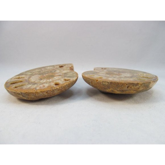 Cut Split Pair Polished Ammonite Fossil Crystal with Stands Small 3" x 2.5" - Picture 11 of 15